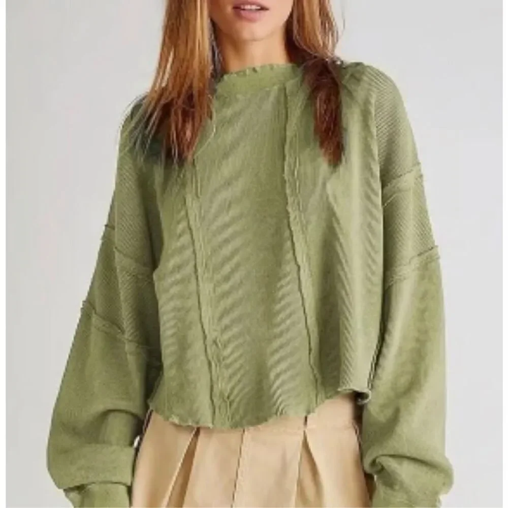 Free People We The Free Oversized Waffle Knit Long Sleeve Thermal Top Women's S